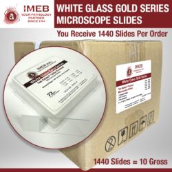 White Glass Gold Series Microscope Slides in a tray box and cardboard box