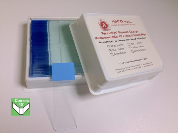 IMEB Tek-Select Positive Charge Microscope Slides 45-degree corners / ground edge
