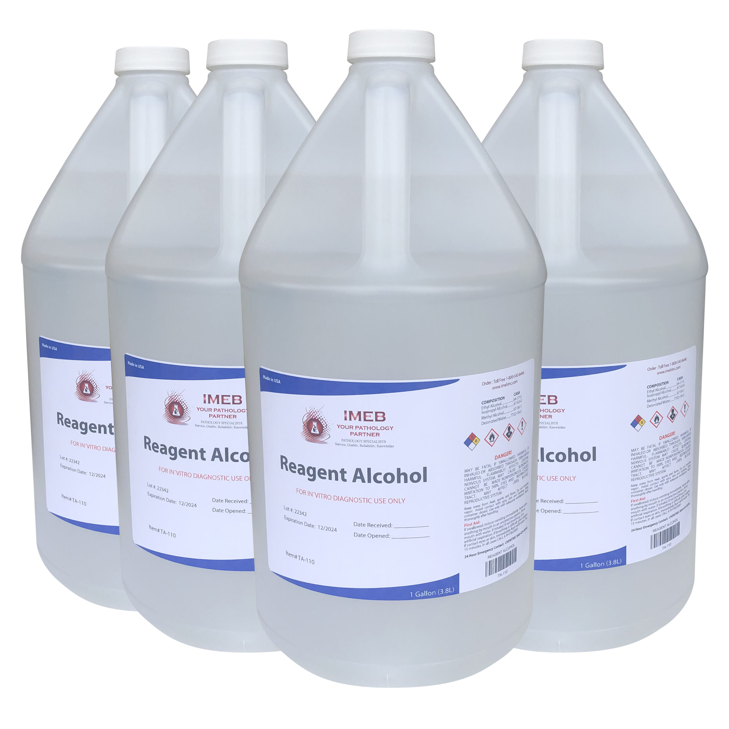 Tek-Select Reagent Alcohol, 100%, 1 Gallon 4-Pack 4 gallons total