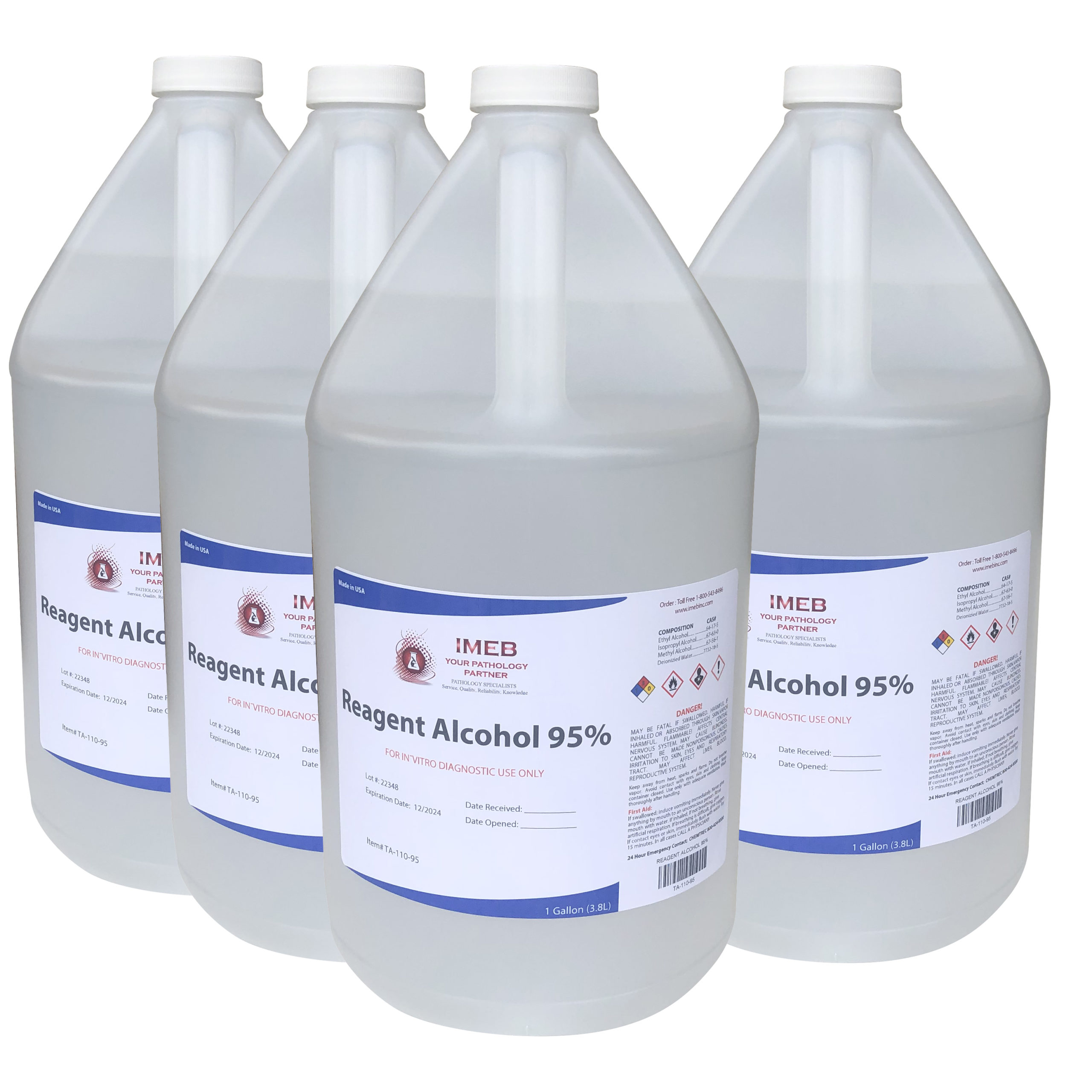 Picture of a 4 Pack TA-110-95 Tek-Select Reagent Alcohol 95percent 1 Gallon product