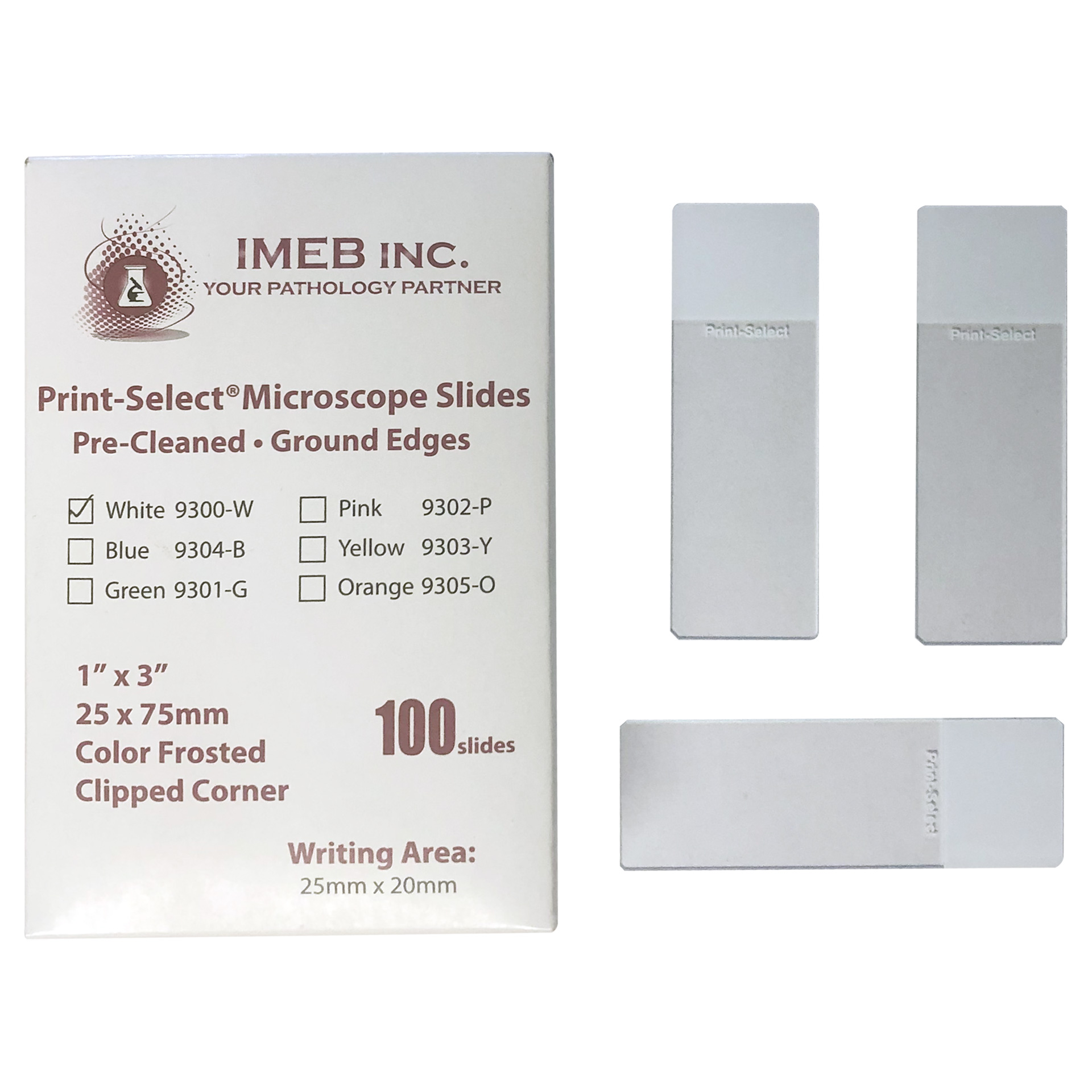 9300-W Print-Select Microscope Slides Top View by IMEB Pathology