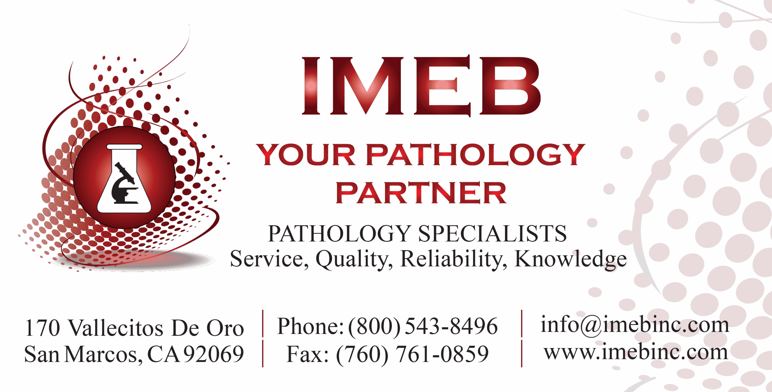 IMEB Your Pathology Specialist Partner information graphic