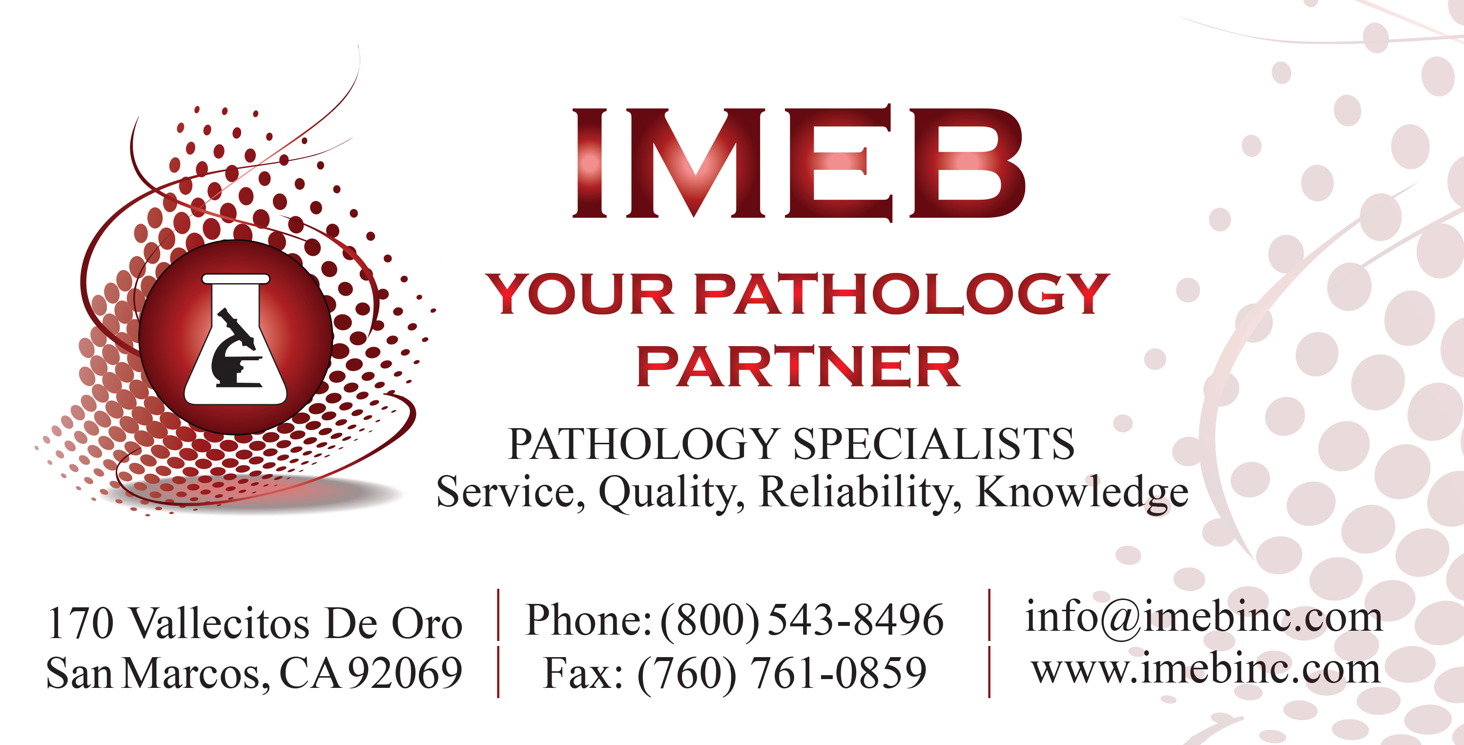 IMEB Your Pathology Specialist Partner information graphic