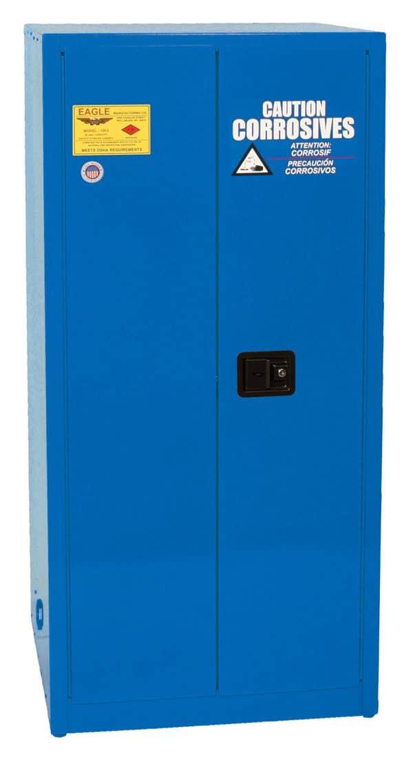 CRA-62 Caution Corrosives tall blue cabinet