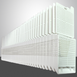 These biopsy embedding cassettes, featuring detachable lids, are conveniently taped and ready for use. White color