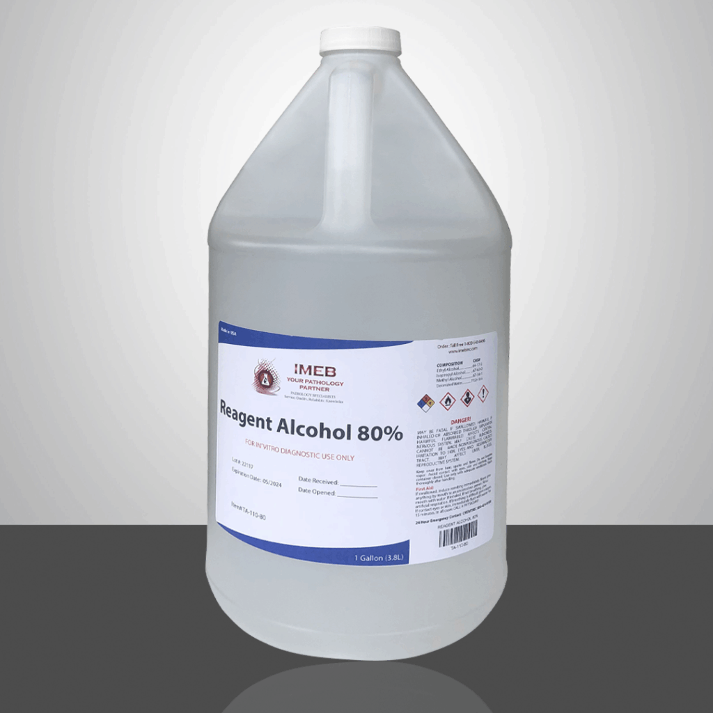 80 percent reagent alcohol on a gray background