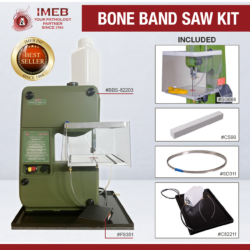 Bone band saw kit with a cleaning stone, shield, diamond blade, and cooler