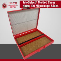 Red microscope plastic slide case holds 100